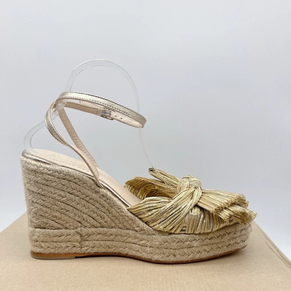 Loeffler Randall Charley Wedge Platform Sandal Espadrilles Gold EU 42 US 11